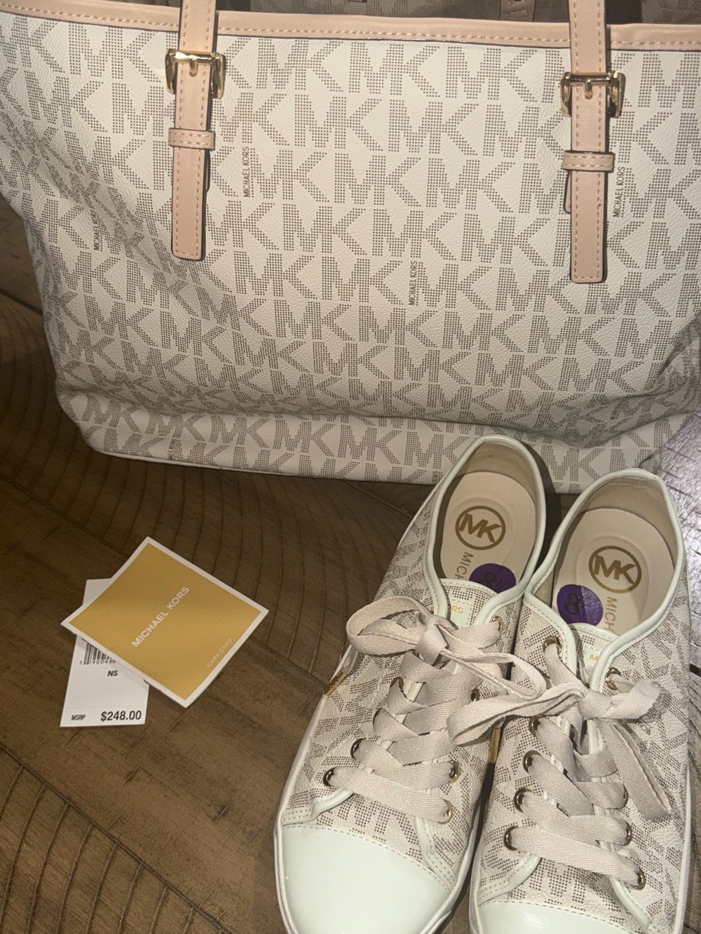 Michael Kors  Set Travel tote bag monogram design also snickers matching.
